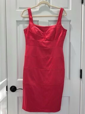 Signature by Sangria Satin Bandage Sheath Coral Dress Size 10
